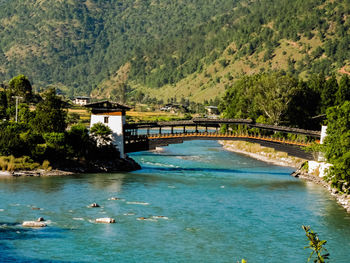 High angle view of bridge over river against sky