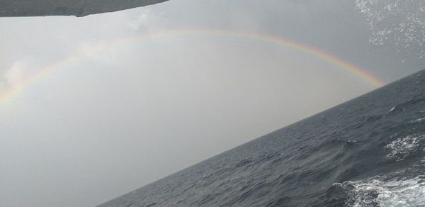 Scenic view of rainbow over sea against sky