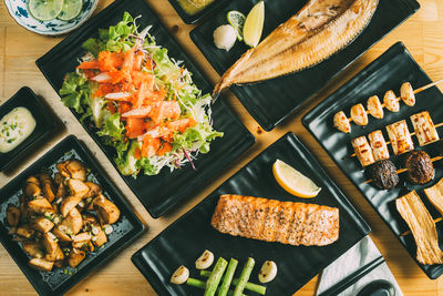 High angle view of food on table