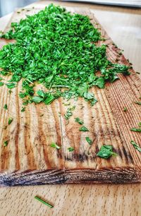 High angle view of vegetables on cutting board