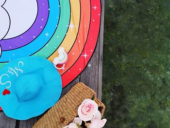 High angle view of balloons on table