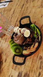 High angle view of drink on table