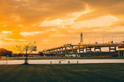 Scenic view of river against sky during sunset