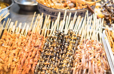 Close-up of food in steaks for sale at market