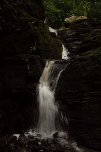 Scenic woodland view of waterfall