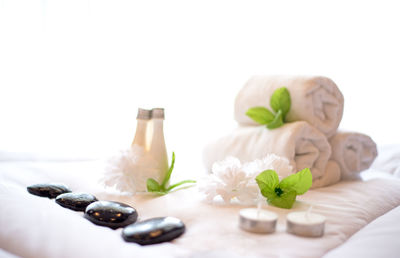 Close-up of flowers on table