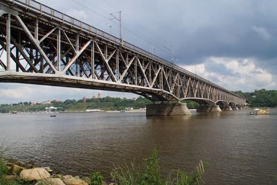 Arch bridge over river against sky