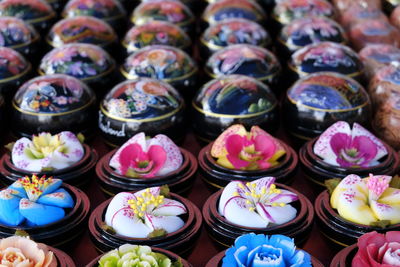 Full frame shot of multi colored candies for sale in market