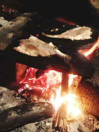 Close-up of bonfire on barbecue grill