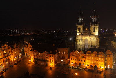 High angle view of illuminated city street