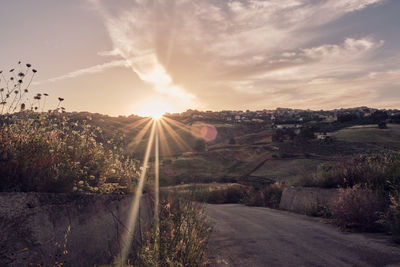 Scenic view of landscape against sky during sunset