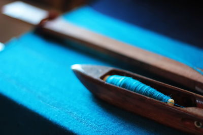 Close-up of colored pencils on table