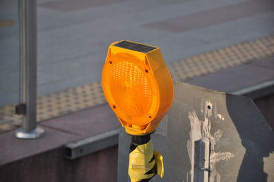 High angle view of yellow and orange on street