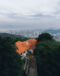 High angle view of cityscape against sky