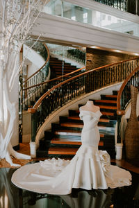 Wedding dress in a staircase