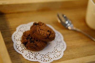 Close-up of cookies in plate on table
