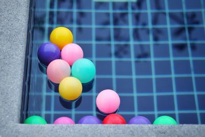 High angle view of multi colored balloons