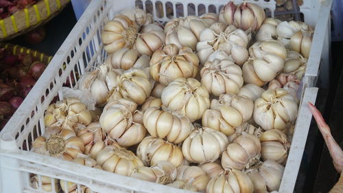 High angle view of vegetables for sale in market