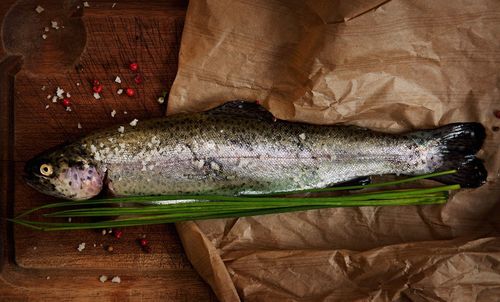 Close-up of fish on cutting board