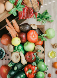 High angle view of fruits on table