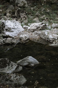 Rock formation in lake