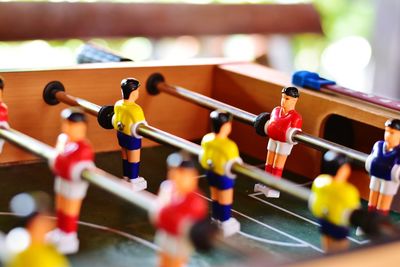 Close-up of foosball table