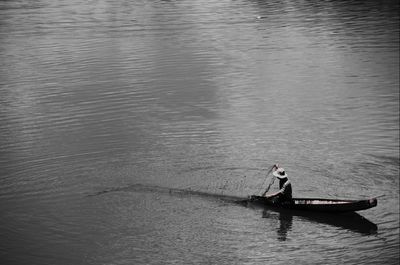 High angle view of man in boat