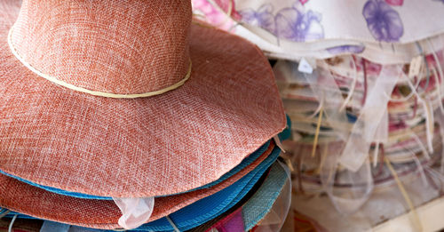 Close-up of hat for sale in market