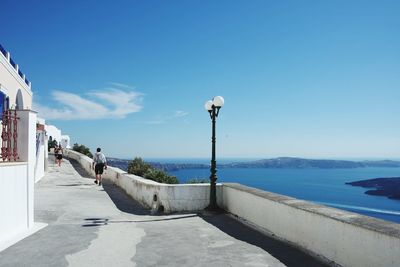 View of sea against clear blue sky