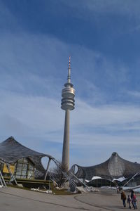 Gazebo in city against sky