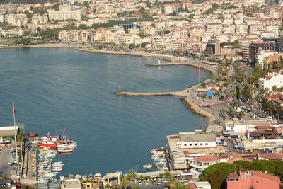High angle view of buildings in city