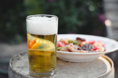 Close-up of drink served on table