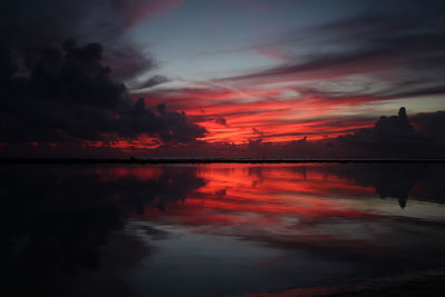 Scenic view of lake against sky during sunset