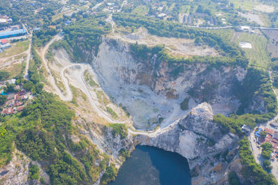 High angle view of road amidst rocks