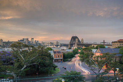 Sunset twilight over the harbour bridge sydney.