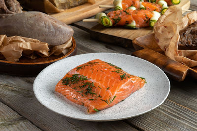 Close-up of food in plate on table