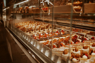 High angle view of cakes in bakery 