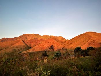 Scenic view of mountains against clear sky