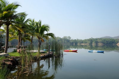 Scenic view of lake against clear sky