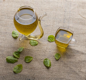 High angle view of drink on table