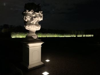 Illuminated statue against sky at night