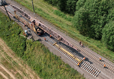 High angle view of train on railroad track