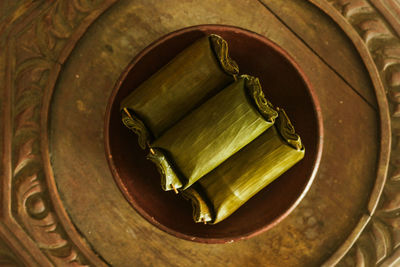 High angle view of old metal in container