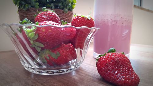 Close-up of strawberries on table