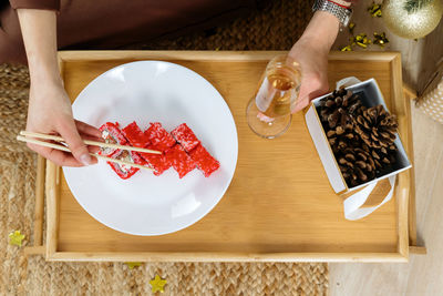 High angle view of food on table