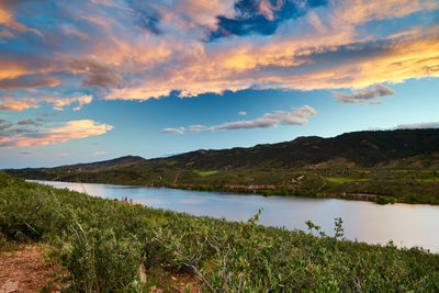 Scenic view of lake against sky