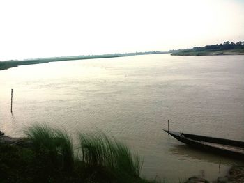 High angle view of sea against clear sky