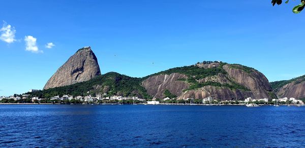 Scenic view of sea against blue sky