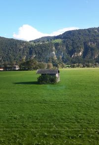 Scenic view of field against cloudy sky