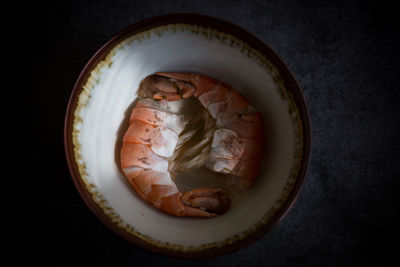 Directly above shot of seafood in bowl on table